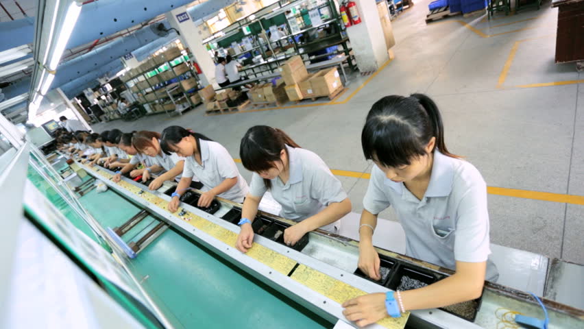 China - October 2013: Assembly Line Factory Workers Producing ...