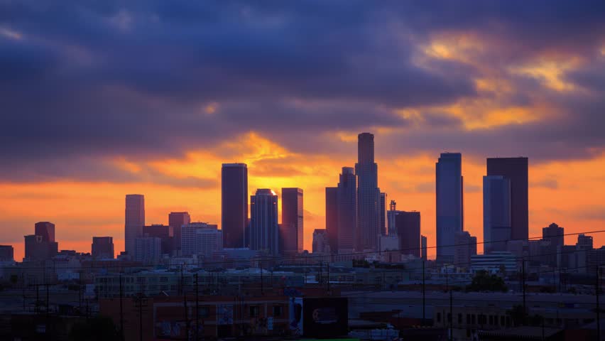 Beautiful Sunset Over Downtown Los Angeles City Skyline. Time Lapse ...