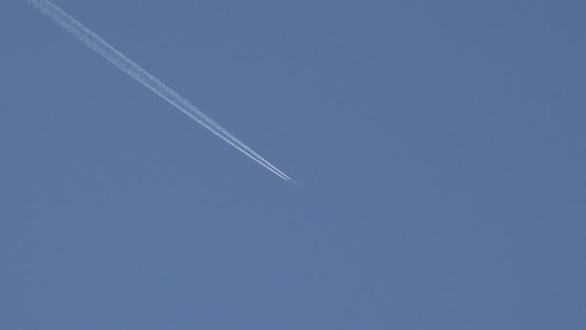 Two Planes Flying Far Away In The Sky And Leaving A Trail. Stock ...