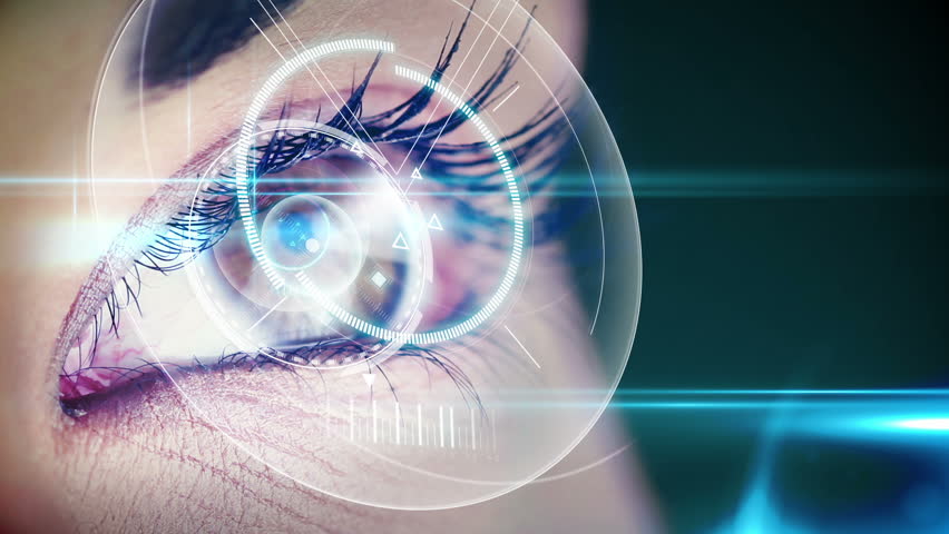 Digital Animation Of Eyes Looking At Holographic Interface With Map ...