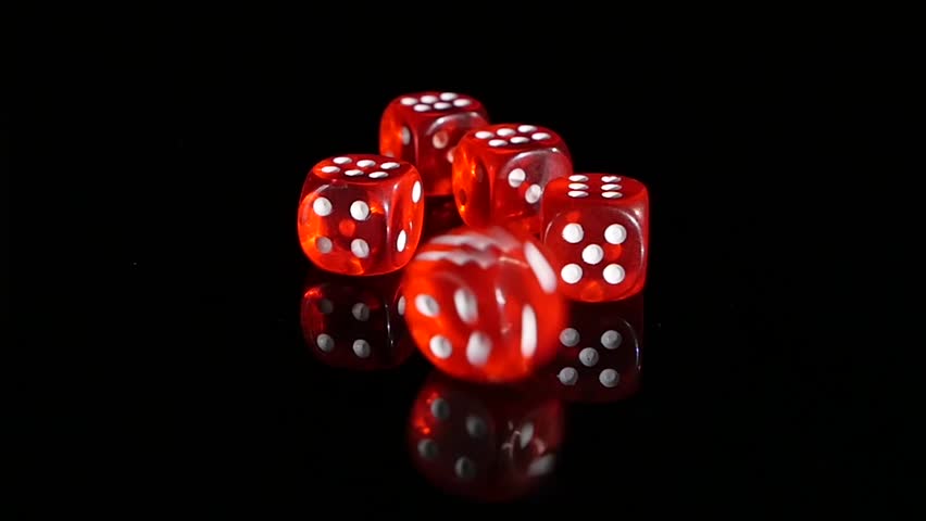 Throwing Red Dice On A Black Background In The Casino. 3 Pack. Slow ...