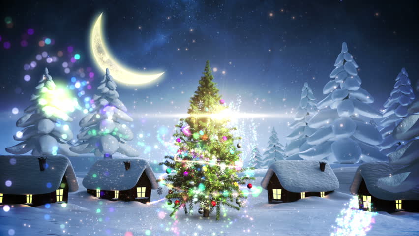 Animated Glowing Light Merry Christmas Text In A Night Christmas ...