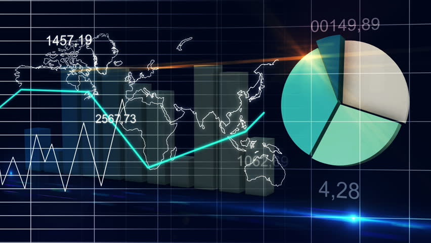 World Map Statistic Data Graph Dark Blue Loop Finance Background - 4K ...