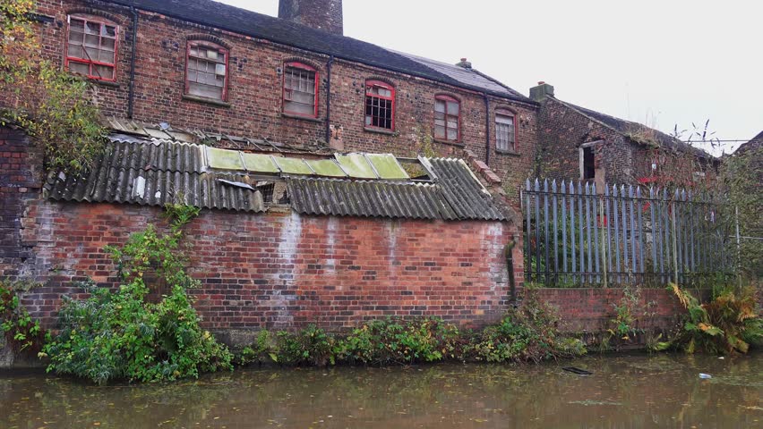 Urban Decay Old Abandoned Victorian Factory Brick Building On Canal ...