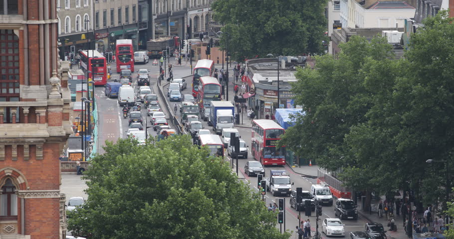 London Establishing Shot Aerial View Panoramic Urban Scene Busy City ...