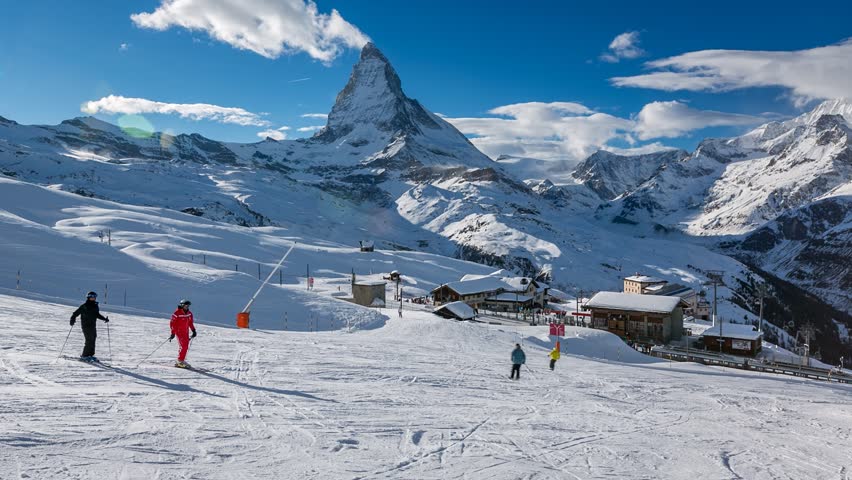 ZERMATT, SWITZERLAND - January 10: Zermatt Ski Resort and Matternhorn ...