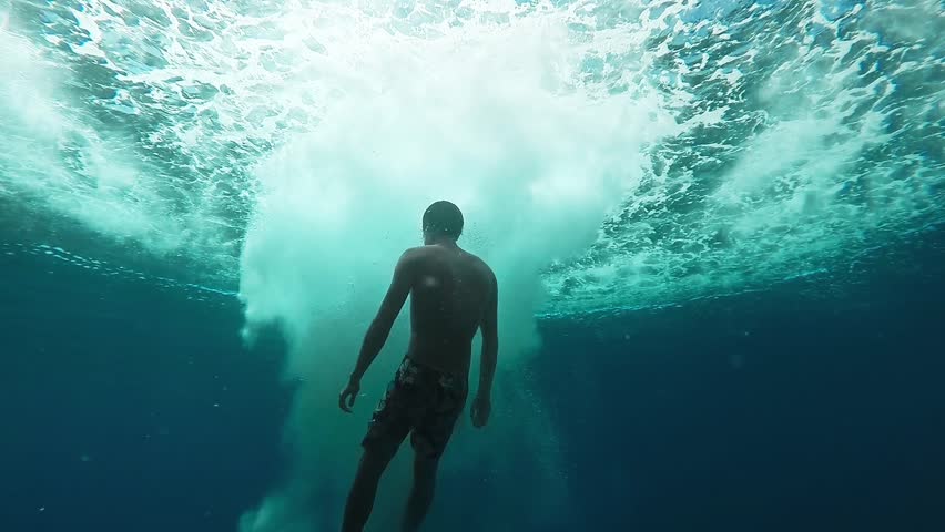 Fit Active Young Muscular Man Boy Splash Underwater Ripples Bubbles ...