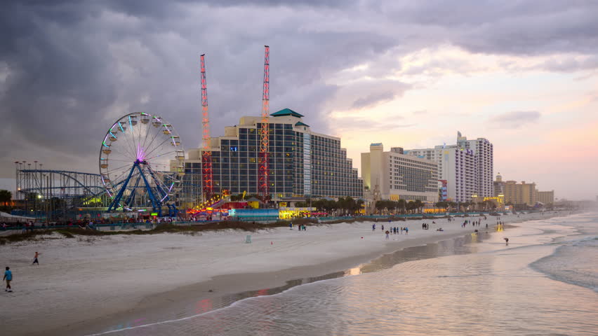 Daytona Beach, Florida, USA Beachfront Skyline Time Lapse. Stock ...